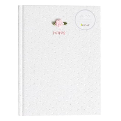 Pearhead Fabric Hardcover Journal Notebook 6x8 – Pointelle Embroidered College-Ruled Writing Journal with 200 Lined Pages, Pink - color: White Pointelle Fabric Journal