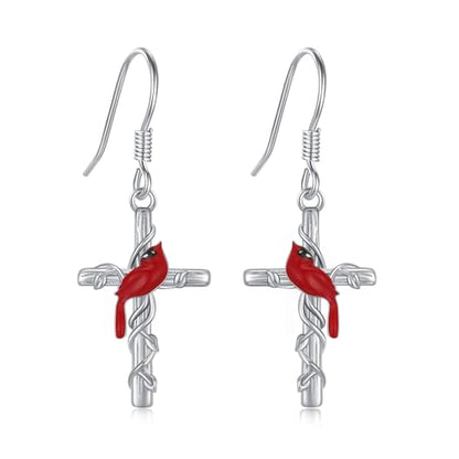Yue Yuan Animal Plant Earrings for Women 925 Sterling Silver Butterfly/Cat/Jellyfish/Shell/Maple Leaf/Cardinal/Celtic Drop Earrings Silver Dangle Jewelry Birthday Anniversary Christmas Gift for Mother Wife - style: Cardinal