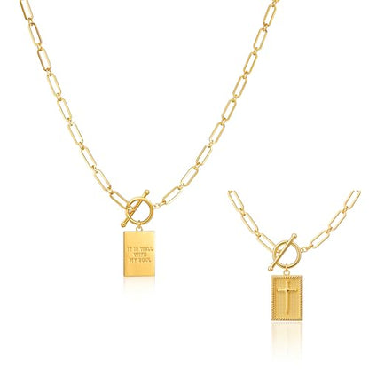 Robaice 14K Gold Plated Toggle Cross Necklace for Women - color: B Gold: IT IS WELL WITH MY SOUL