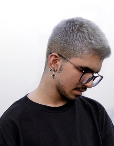 KRKC&CO Dangle Cross Earrings for Men, Sterling Silver Plated Black Drop - color: Silver-G