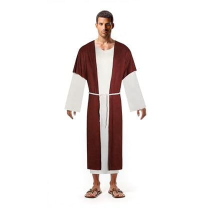 Mens Shepherd Costume Adult Jesus Robe Nativity Church Cosplay Outfit Biblical Times Tunic Dress Up Suit - size: Large