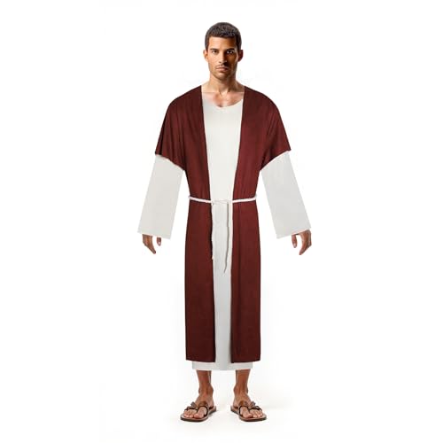 Mens Shepherd Costume Adult Jesus Robe Nativity Church Cosplay Outfit Biblical Times Tunic Dress Up Suit - size: X-Large