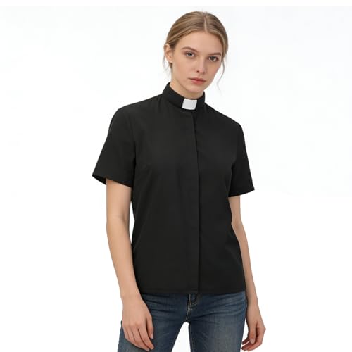 BPURB Women's Clergy Tab Collar Shirt Ministry Blouse - color: Black, size: Medium