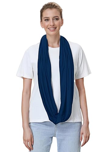 Lina & Lily Premium Modal Jersey Knit Women's Infinity Scarf Loop Lightweight - color: Indigo Blue