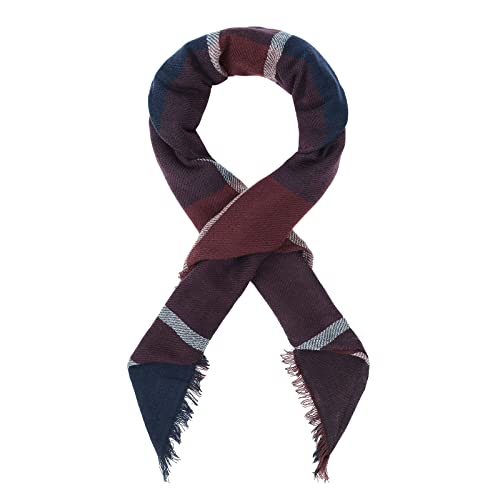American Trends Scarfs for Women Winter Triangle Scarf Classic Plaid Warm Scarf Soft Scarves Knitted Wrap Shawl - color: Triangle Burgundy & Navy