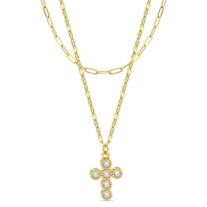 CONRAN KREMIX Waterproof Gold Layered Cross Necklace for Women Non Tarnish,14k Gold Plated Stainless Steel Dainty Cross Necklace Stack Necklaces Set for Women Christian Gifts Jewelry - color: Gold-Cross06