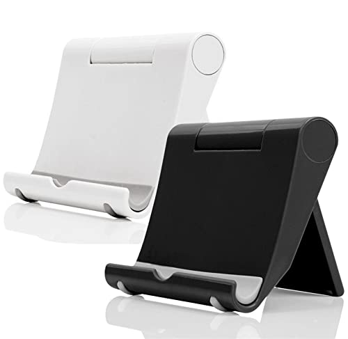 Adjustable Foldable Cell Phone Stand for Desk, Compatible with Most Smartphones and Tablets, Fits Devices up to 10 Pounds - color: Black+White