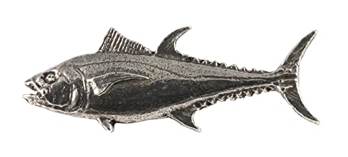 Bluefin Tuna Fish Pin, Pewter, Lapel, Hat, Pins, Brooch, Brooches, Jewelry, Gift, Handmade in the USA, 200 Fish Designs Available. S009Z - color: Antique Pewter