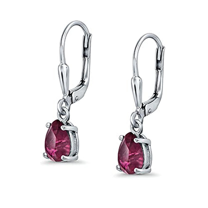 Teardrop Bridal Dangling Leverback Earrings Pear Cubic Zirconia 925 Sterling Silver - color: Simulated Ruby CZ