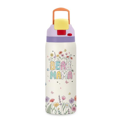 Bear 32oz Insulated Water Bottle, Gift for Mom, Handle and 2-in-1 Lid, 1PCS - color: MamaBear-White