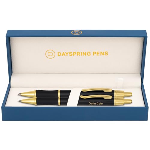 Dayspring Pens Monroe Personalized Pen and Pencil, Black Lacquer, Gold Trim