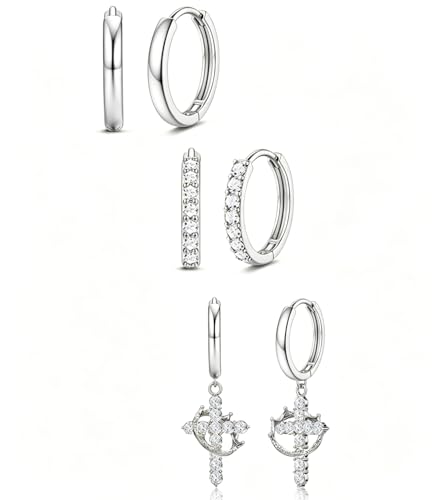 Hypoallergenic Cross Pendant Earrings Set, Trendy Gold Jewelry, Men Women, Non Tarnish, Sets for Multiple Piercing Daily, Suitable for Wear Earrings Gift - color: Silver-B