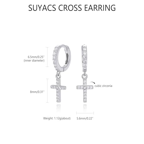 SUYACS Dainty 14k Gold Plated Cross Drop Dangle Earrings for Women - color: Style 3-Silver