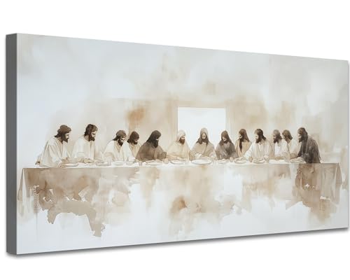 GUTTATY Christian The Last Supper Jesus Canvas Wall Art, Large God Poster, Inspirational Watercolor Wall Painting, Faith-Based Nursery Pictures, Spiritual Canvas Artwork for Home Decor, 60x30 Inch - color: Jesus Artwork01, size: 60"L x 30"W