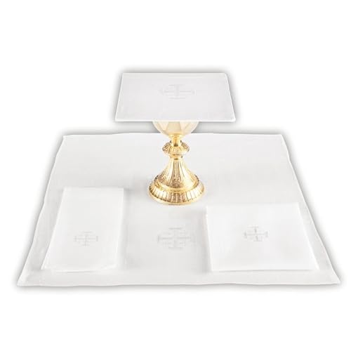 Trinity Church Supply Jerusalem Cross Purificator 100% Cotton Christian Embroidered Catholic Church Communion Supplies, 12 Inch x 18 Inch, Pack of 4