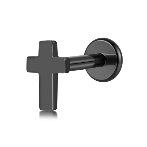 FLECHAZO Titanium Gunmetal Flat Back Earrings,Screw Back Earrings, ASTM F136 Implant Grade with Internally Threaded Front Screw, Interchangeable Posts 16G 8mm or 18G 9mm, Hypoallergenic for Cartilage Helix Tragus Conch Lobe (Sold as 1 Single Earring) - st