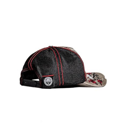 Affliction Men's Baseball Cap, Gothic Style, Embroidered Pattern - color: Dirty Potassium Spray (Winged Reaper)
