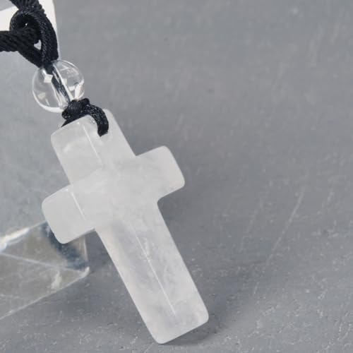 Justinstones Natural Gemstone Carved Cross Reiki Chakra Pendant Necklace 22 Inch - color: 30mm White Clear Quartz