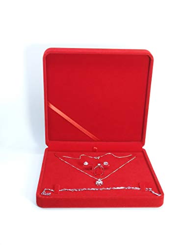 Jewelry Set Velvet Box Necklace Earring Ring Necklace Bracelet Gift Display Case Wedding Jewelry Storage Holder (Red) - color: Red
