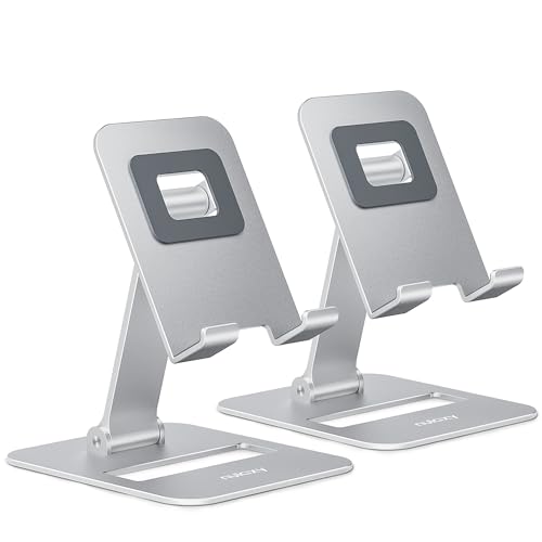 Nulaxy 2 Pack Aluminum Dual Folding Cell Phone Stand for Desk Silver&Silver - color: Silver