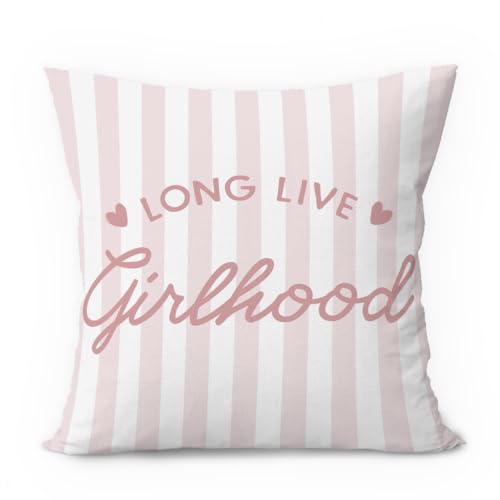 Pink Girl Nursery Decor Pillow Covers 18x18, Long Live Girlhood Preppy Pink Striped Decorative Throw Pillow Covers Pillowcases for Girls Nursery Room Bedroom Dorm Decor - color: 03-kidroom(10) Long Live Girlhood