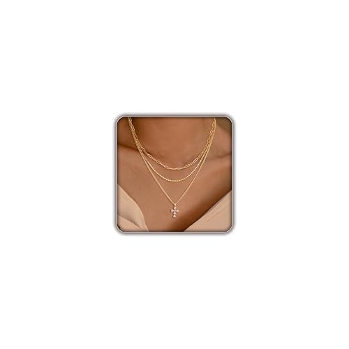 Cross Necklace for Women, Dainty 14K Gold Plated Cross Pendant Simple Long Necklaces for Women, Christian Faith Necklace Trendy Gold Jewelry Gifts for Easter - color: 3 layer zircon cross necklace