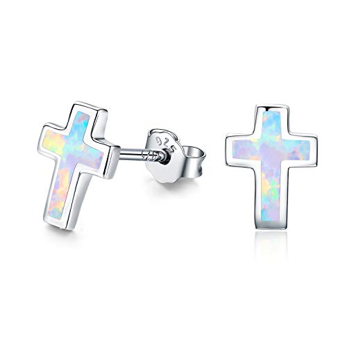 Opal Cross Stud Earrings, 925 Sterling Silver Hypoallergenic Stud Earrings - style: Cross