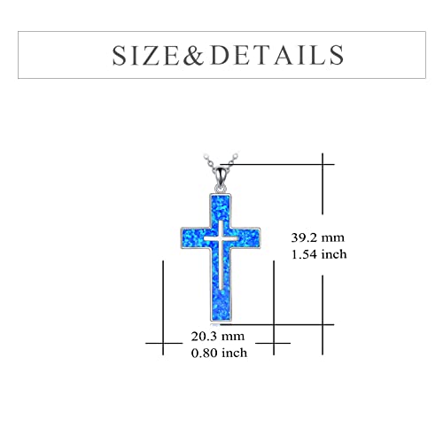 YFN Cross Necklace Sterling Silver Religious Cross Pendant Jewelry Christian Gifts for Women Men - style: A. Blue Opal