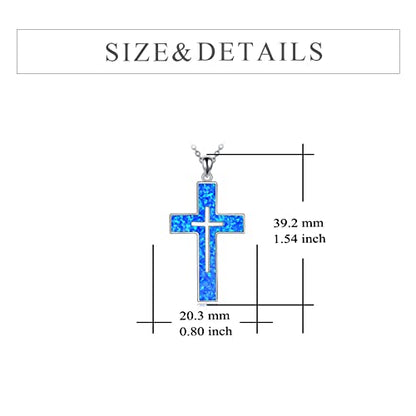 YFN Cross Necklace Sterling Silver Religious Cross Pendant Jewelry Christian Gifts for Women Men - style: A. Blue Opal