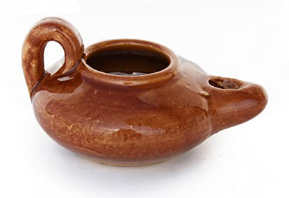 Biblical Herodian Clay Oil Lamp – Authentic Glazed Replica from The Time of Jesus in Jerusalem - Handmade Holy Land Christian Faith Gift - color: Herodian - Biblical Brown Glazed