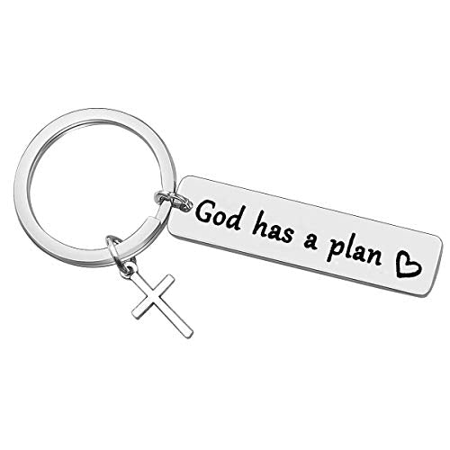 Dabihu Christian Gift Keychain Religious Gift Bible Verse Keyring Baptism Christmas Easter Birthday First Communion Gift - color: God Has a Plan Silver Keychain