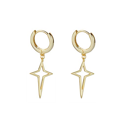 Minimalist Cross Star Dangle Drop Small Hoop Earrings for Women Girls 925 Sterling Silver Charms Huggie Hoops Constellation Tiny Star Cartilage Earring Pierced Ear Crucifix Jewelry - style: Golden