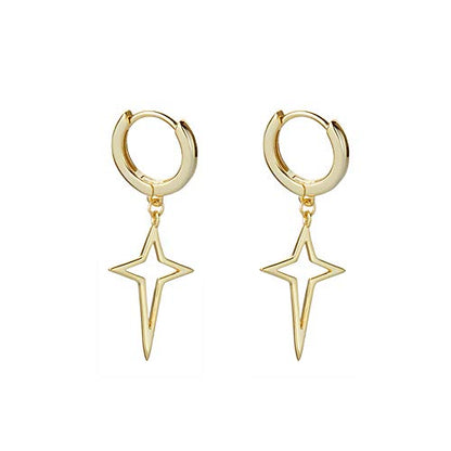 Minimalist Cross Star Dangle Drop Small Hoop Earrings for Women Girls 925 Sterling Silver Charms Huggie Hoops Constellation Tiny Star Cartilage Earring Pierced Ear Crucifix Jewelry - style: Golden