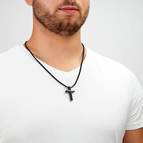 SERASAR Premium Leather Necklace Men | Stainless Steel Pendant | Secure Clasp | Three Colors | Jewelry Box Included - color: Black, size: 50cm, style: Cross