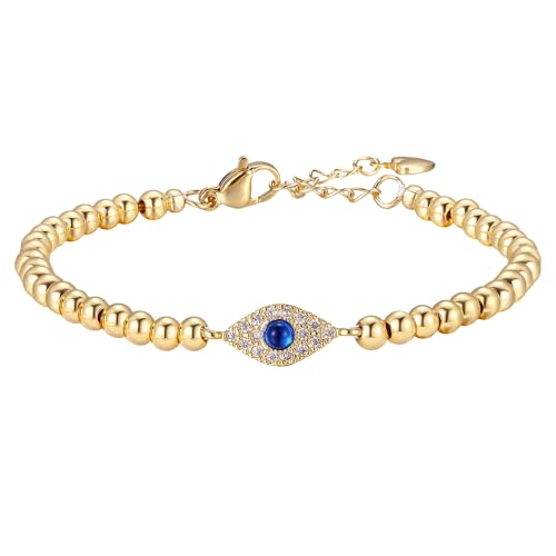 GINAZAL Gold Bead Bracelet for Women, Hypoallergenic Fade-Resistant | Brass | 14K Gold |Cubic Zirconia - color: Eye