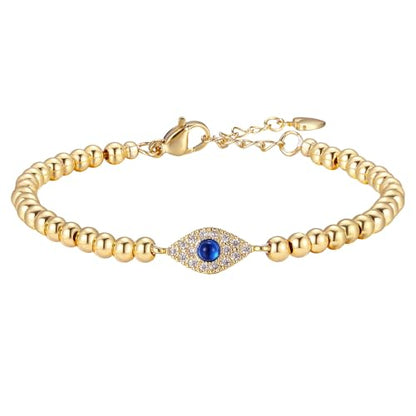 GINAZAL Gold Bead Bracelet for Women, Hypoallergenic Fade-Resistant | Brass | 14K Gold |Cubic Zirconia - color: Eye