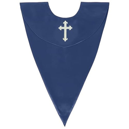 GradPlaza Unisex V Shape Church Choir Stole with Gold or White Embroidery Cross for Adults Church - color: Navy, style: White Cross