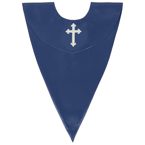 GradPlaza Unisex V Shape Church Choir Stole with Gold or White Embroidery Cross for Adults Church - color: Navy, style: White Cross