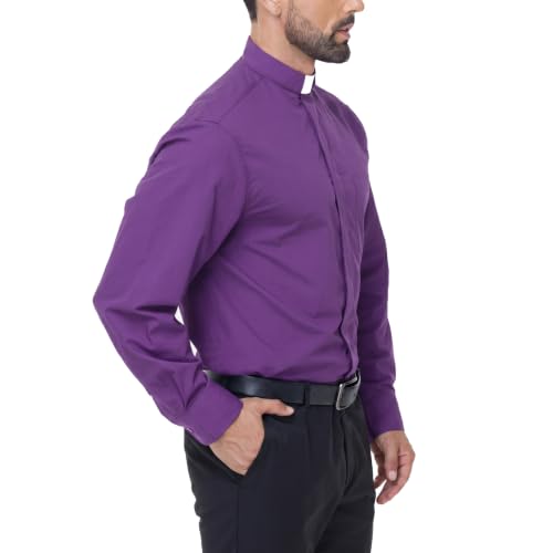 Men's Long Sleeve Clergy Shirt Tab Collar - color: Purple, size: XX-Large