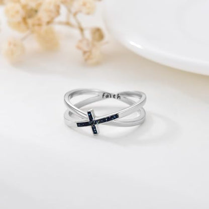 Cross Rings 925 Sterling Silver for Women Christian Religious Jewelry Faith Gifts for Mom Wife Girlfriend Her - color: White-4