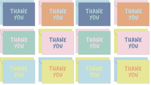 S&O Thank You Cards with Envelopes - Blank Decor sheets for Handwritten Messages -Greeting Notes and Covers Set of 24 - Assorted Thank You Cards with Stylish Color Envelopes to Mix & Match (Pack of 2) - size: 5.5 inches x 4 inches (Pack of 2)