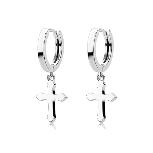 JINAO Cross Hoop Dangle Earrings for Men Women - color: Stainless Steel Silver