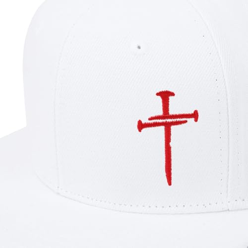 Christian Hats for Men Women - Cross Faith Flat Snapcback Hats - Religious Gifts for Thanksgiving Christmas - color: White/Cross Red