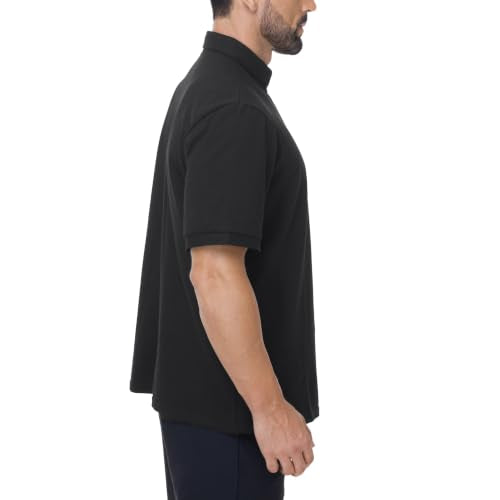 Men's Short Sleeve Clergy Polo Shirt Tab Collar Cotton Blend - color: Gray, size: X-Large