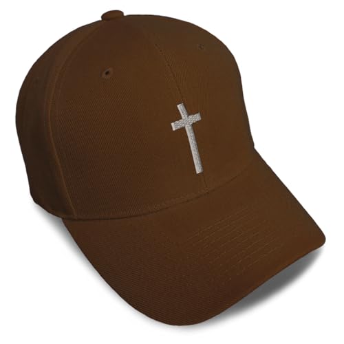 Custom Baseball Cap Cross Silver Christ Jesus God Faith Christian Hats - color: Brown Design Only