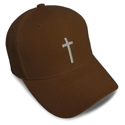 Custom Baseball Cap Cross Silver Christ Jesus God Faith Christian Hats - color: Brown Design Only