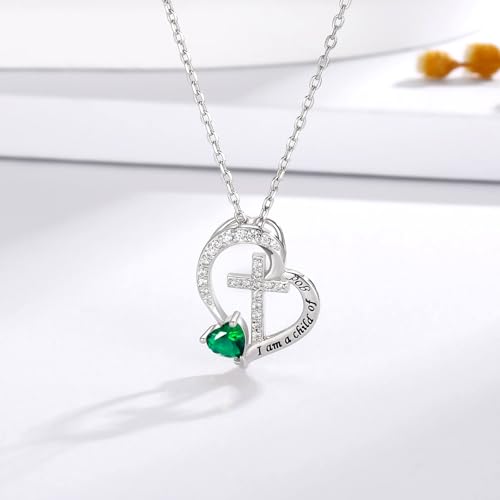 MANBU Sterling Silver Cross I am a Child of God Necklace for Girls - style: 05-May