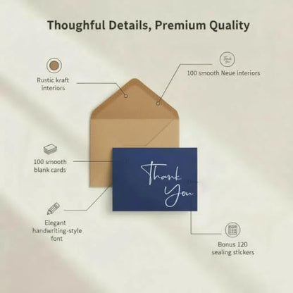 XXINMOH 100 Pack Thank You Cards With Envelopes Bulk Set & Stickers - 4x6 inch Blank Thank You Notes Bulk Box Set - Large Note Card Small Business, Wedding, Baby Shower & Bridal Shower - Navy Blue - color: Navy Blue