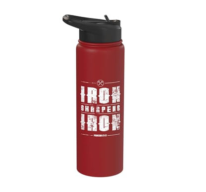 Iron Sharpens Iron Christian Gym Water Bottles Bible Verse Stainless Steel Insulated Water Bottle - color: Red