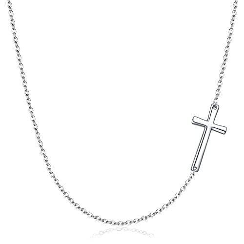 Rnivida 925 Sterling Silver Sideways Cross Pendant Necklace for Women - color: Silver - 18"~20"